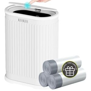 1.8 Gallons Small White Bathroom Trash Can with Lid